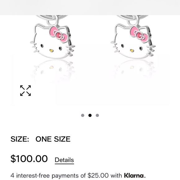 Sanrio Hello Kitty Brass Flash Silver Plated Pink Crystal Charm Hoop Earrings - Picture 7 of 7